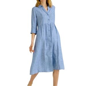 Lands End Blue Cotton Button Front Fall Dress Size 2 HSH